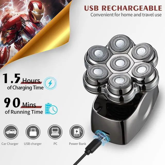 Alt view image 12 of 14 - Head Shavers for Bald Men Upgraded Detachable Magnetic Head Shaver - IPX7 Waterproof Wet or Dry Electric Razor for Men - 7D LED Display Rechargeable Shaving Grooming Kit with Type-C Charge