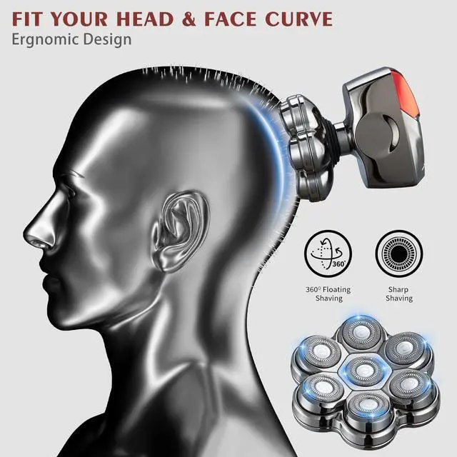 Alt view image 9 of 14 - Head Shavers for Bald Men Upgraded Detachable Magnetic Head Shaver - IPX7 Waterproof Wet or Dry Electric Razor for Men - 7D LED Display Rechargeable Shaving Grooming Kit with Type-C Charge