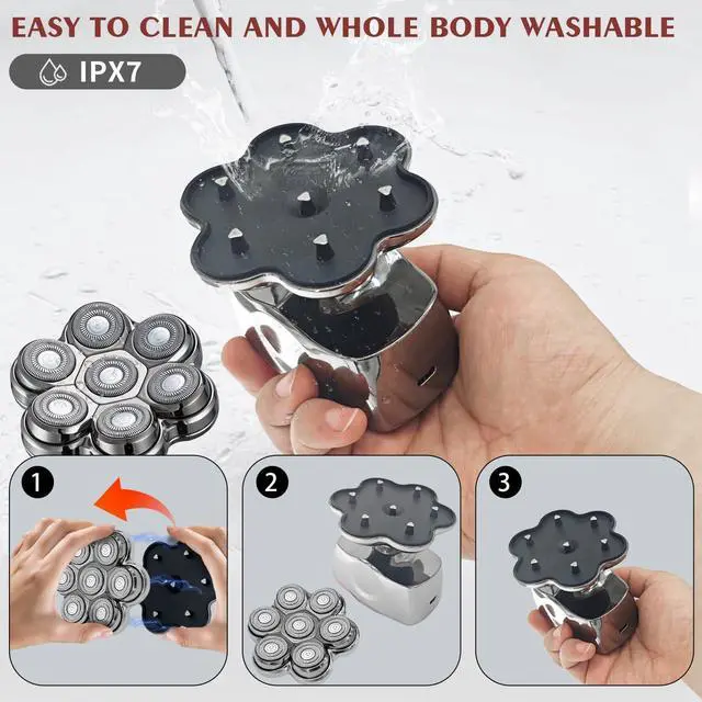 Alt view image 14 of 14 - Head Shavers for Bald Men Upgraded Detachable Magnetic Head Shaver - IPX7 Waterproof Wet or Dry Electric Razor for Men - 7D LED Display Rechargeable Shaving Grooming Kit with Type-C Charge