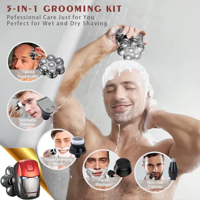 Alt view image 10 of 14 - Head Shavers for Bald Men Upgraded Detachable Magnetic Head Shaver - IPX7 Waterproof Wet or Dry Electric Razor for Men - 7D LED Display Rechargeable Shaving Grooming Kit with Type-C Charge