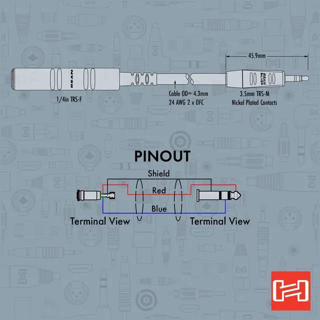 Alt view image 11 of 12 - HXMS-025 Pro Headphone Adaptor Cable, REAN 3.5 mm TRS to 1/4 Inch TRS, 25 Feet