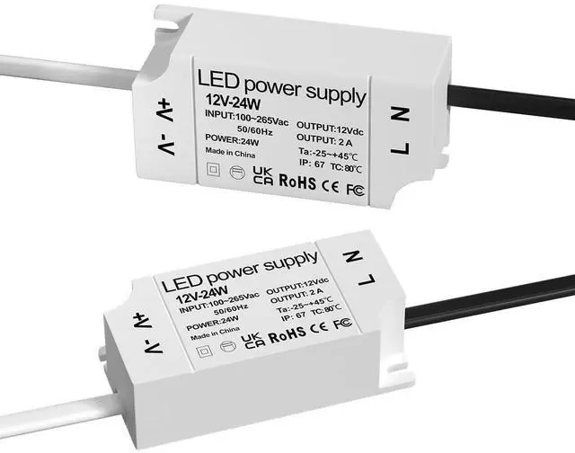 Alt view image 8 of 14 - 24W LED 12V Power Supply, IP67 Waterproof12 Volt LED Driver 110V AC to 12V DC Constant Voltage Converter 1.5A Transformer Adapter for LED Strip Light Indoor & Outdoor Use (2-Pack)