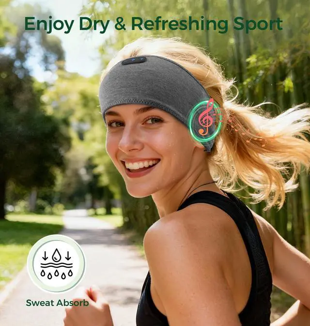 Alt view image 11 of 14 - Bamboo Cotton Sleep Headphones,Ultra-Soft Wireless Headband Bluetooth for Side Sleepers, with 14H Playtime & Bluetooth 6.0, 4-in-1 Music Sleep Earphones for Side Sleeping(Grey)