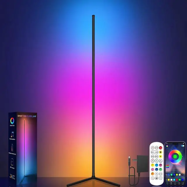 Alt view image 8 of 14 - Corner Floor Lamp, RGB LED Corner Lamp with Music Sync, Smart App and Remote Control Color Changing Ambience Light, LED Lamp with 16 Million Colors for Bedroom, Living Room Gaming Room
