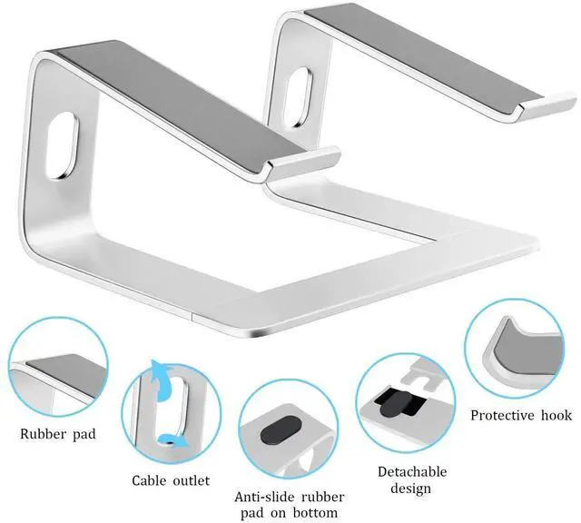 Alt view image 10 of 14 - Laptop Stand Portable Aluminum Laptop Riser Compatible with Mac MacBook Air Pro 10 to 15.6 Inch Notebook Computer, Detachable Ergonomic Elevator Holder, Silver