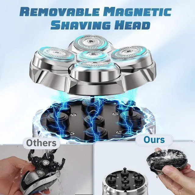 Alt view image 9 of 12 - Head Shavers for Bald Men, Magnetic Electric Razor Hair Trimmer for Men Cordless Rechargeable Electric Shavers for Men 100% Waterproof Dry & Wet Beard Grooming Kit with Led Display