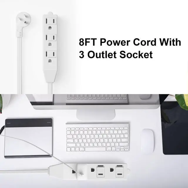 Alt view image 9 of 10 - White Flat Plug Extension Cord, Short Power Cord with 3 Prong Standard Ground sockets, Basic Indoor 3-pin Ground Cable, UL Listed 8FT, 2PK