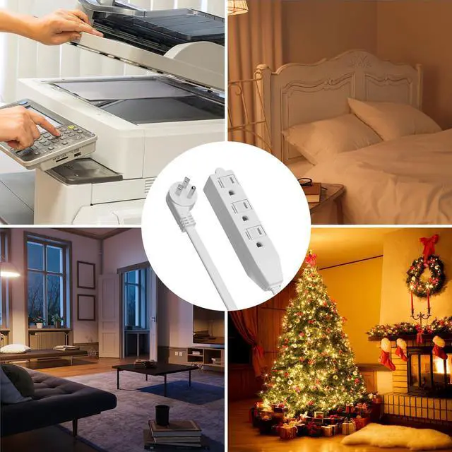 Alt view image 10 of 10 - White Flat Plug Extension Cord, Short Power Cord with 3 Prong Standard Ground sockets, Basic Indoor 3-pin Ground Cable, UL Listed 8FT, 2PK