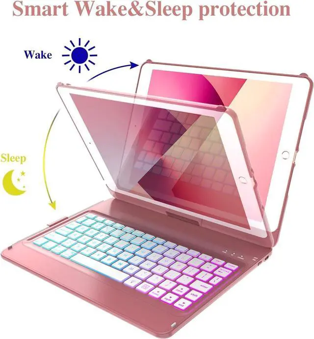 Alt view image 11 of 14 - Keyboard Case Compatible with iPad 10.2 inch 9th Gen 2021,for iPad 8th Generation 2020, 7 Color Backlit 360 Rotatable Wireless Detachable Bluetooth Keyboard Cover Tablet Case