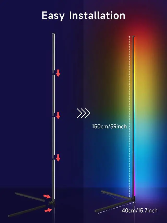 Alt view image 14 of 14 - Corner Floor Lamp, RGB LED Corner Lamp with Music Sync, Smart App and Remote Control Color Changing Ambience Light, LED Lamp with 16 Million Colors for Bedroom, Living Room Gaming Room