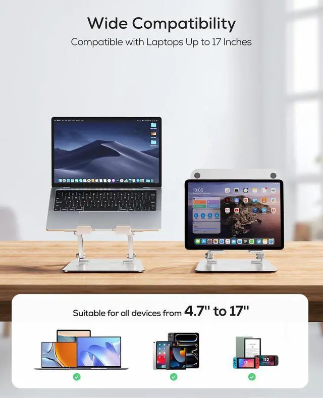 Alt view image 14 of 14 - Ergonomic Adjustable Laptop Stand for Desk, Dual Foldable Computer Riser with Advanced Heat-Vent, Heavy-Duty Portable Notebook Holder for Posture Correction, Compatible with Mac 10-17" Laptops