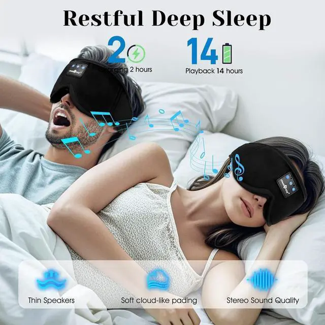 Alt view image 12 of 14 - Sleep Headphones, Bluetooth 5.4 Sleep Mask Headband Headphones Sleeping Eye Mask, Wireless Music Earbuds Earphones with HD Stereo Speakers for Side Sleepers, Cool Gadgets Unique Gift