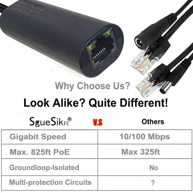 Alt view image 8 of 12 - 4-Pair Gigabit PoE Injectors Splitter Kits- Passive PoE Adapters (5-48V), up to 825ft Range, Ideal for Non-PoE IP Security Cameras & More