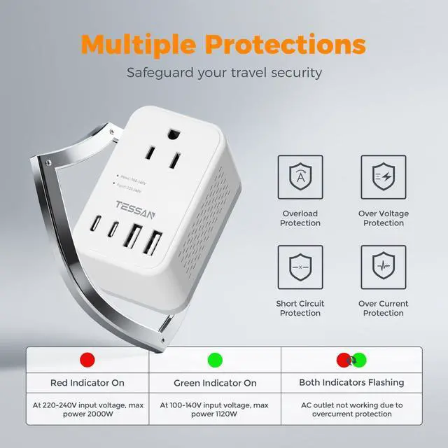 Alt view image 13 of 14 - 220 to 110 Voltage Converter US to Europe, International Travel Power Adapter with 4 USB Ports(2 USB C), 2 AC and EU/UK/AU Plug Universal Power Converter Adapter Combo, Step Down Transformer