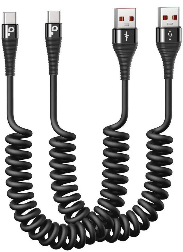 Alt view image 8 of 14 - USB C Cable Fast Charging, 2Pack 3ft Coiled USB A to USB C Charge Cable for Car, USB-C Charging Cord Compatible with iPhone 17/16/15/Pro Max/Plus/Samsung Galaxy S20 S10 and More Type C Devices-Black