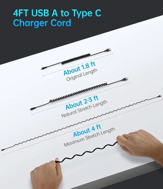 Alt view image 13 of 14 - USB C Cable Fast Charging, 2Pack 3ft Coiled USB A to USB C Charge Cable for Car, USB-C Charging Cord Compatible with iPhone 17/16/15/Pro Max/Plus/Samsung Galaxy S20 S10 and More Type C Devices-Black