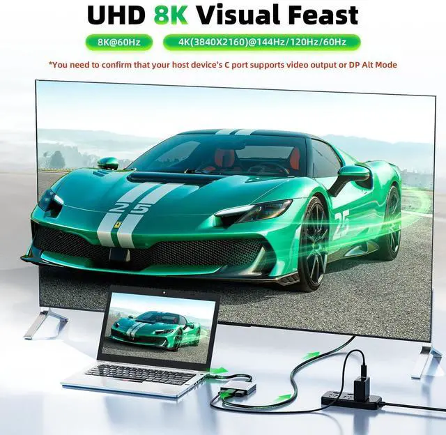 Alt view image 9 of 14 - USB C to DisplayPort Multiport Adapter Dock, 3-in-1 Type C Hub with 1xDP 1.4 + 1xUSB 2.0 + 1xPD Charging Port(Type C), 8K 60Hz/ 100W PD/DP ALT Mode Supported for Macboo pro, iPad pro, Monitor