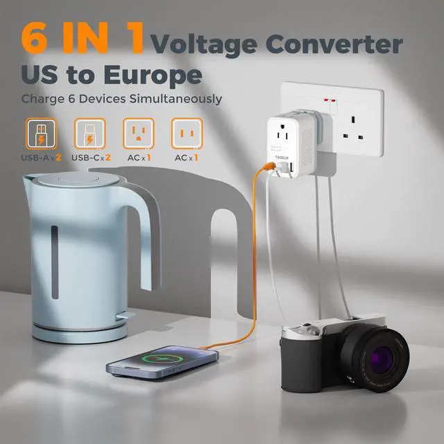 Alt view image 11 of 14 - 220 to 110 Voltage Converter US to Europe, International Travel Power Adapter with 4 USB Ports(2 USB C), 2 AC and EU/UK/AU Plug Universal Power Converter Adapter Combo, Step Down Transformer