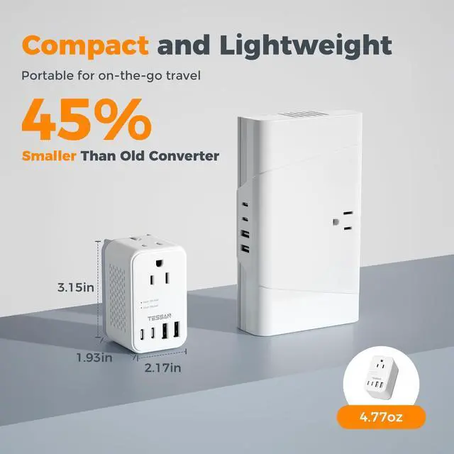Alt view image 12 of 14 - 220 to 110 Voltage Converter US to Europe, International Travel Power Adapter with 4 USB Ports(2 USB C), 2 AC and EU/UK/AU Plug Universal Power Converter Adapter Combo, Step Down Transformer