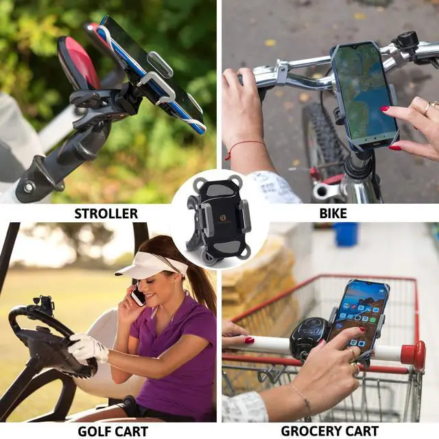 Alt view image 12 of 14 - Stroller Phone Holder, Shopping Cart, Golf Cart, Push Cart, Bike Phone Mount, for Motorcycle, Scooter, ATV, Boat, Spin Bike, Treadmill, Handlebar- Universal- iPhone, Cell Phone Clamp (Grey)