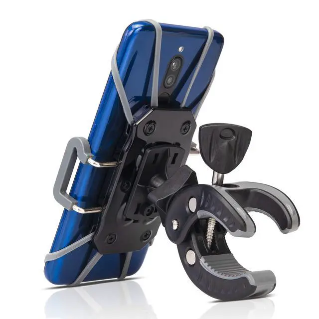 Alt view image 13 of 14 - Stroller Phone Holder, Shopping Cart, Golf Cart, Push Cart, Bike Phone Mount, for Motorcycle, Scooter, ATV, Boat, Spin Bike, Treadmill, Handlebar- Universal- iPhone, Cell Phone Clamp (Grey)