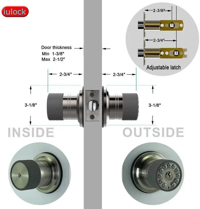Alt view image 11 of 12 - Smart Door Knob with Keypad and Key,Keyless Entry Door Lock with Rubber Grip, Auto Lock,50 User Code,Waterproof, Easy to Install and Program for Bedroom Garage Office Gate (Satin Nickel)