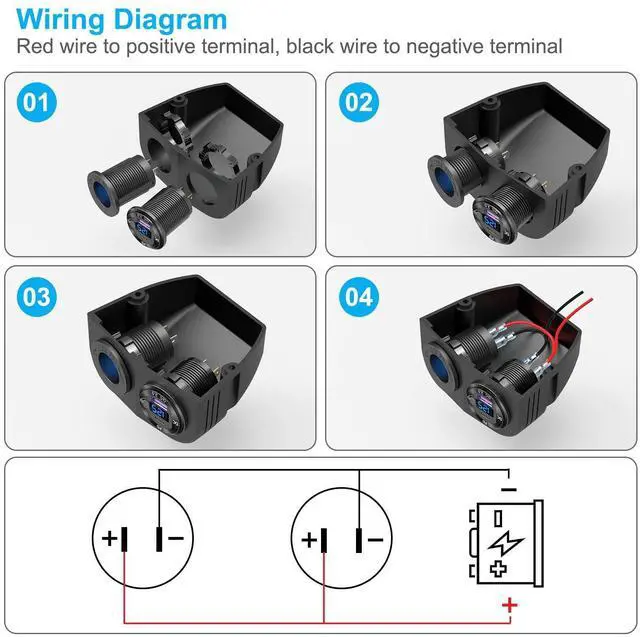 Alt view image 13 of 14 - Tent Type Panel 12V USB Outlet Lighted Cigarette Lighter Socket, PD3.0 & QC3.0 Car USB Port Aluminum Charger with LED Voltmeter & Switch, Waterproof Power Panel Adapter DIY Kit for Car Boat Marine RV
