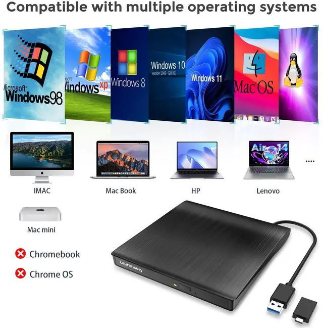 Alt view image 12 of 14 - External DVD Drive USB 3.0 Type-C Portable CD DVD Player for Laptop +/-RW Disk Drive CD ROM Burner Writer CD/DVD Burner Reader Compatible with Desktop Windows Linux OS Apple MacBook