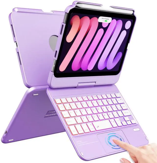 Alt view image 8 of 14 - Touchpad Keyboard Case for iPad mini 7 A17 Pro 2024 & Mini 6th Generation 2021 8.3 inch - 360° Swivel 7 Color Backlit Keyboard for iPad mini 7th 6th Generation with Pencil Holder, Purple