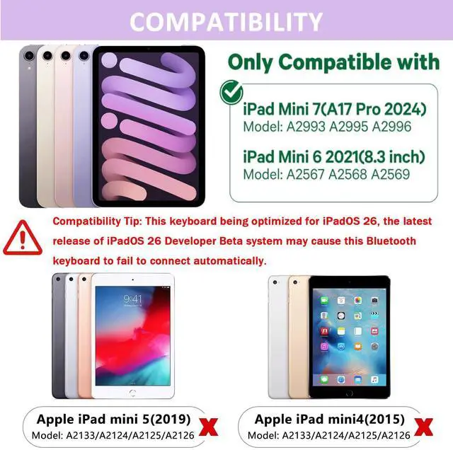 Alt view image 9 of 14 - Touchpad Keyboard Case for iPad mini 7 A17 Pro 2024 & Mini 6th Generation 2021 8.3 inch - 360° Swivel 7 Color Backlit Keyboard for iPad mini 7th 6th Generation with Pencil Holder, Purple