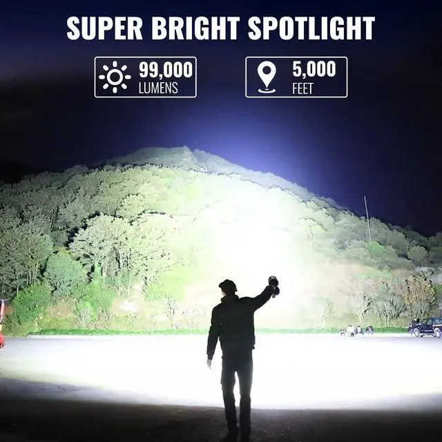 Alt view image 9 of 14 - Rechargeable Spotlight,99,000 LM Super Bright Handheld Spot Light LED Flashlight High Lumens,Powered Spotlight Large Searchlight Outdoor with Solar Panels & COB Light for Boat Camping Hunting