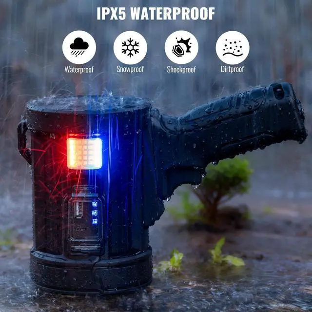 Alt view image 13 of 14 - Rechargeable Spotlight,99,000 LM Super Bright Handheld Spot Light LED Flashlight High Lumens,Powered Spotlight Large Searchlight Outdoor with Solar Panels & COB Light for Boat Camping Hunting