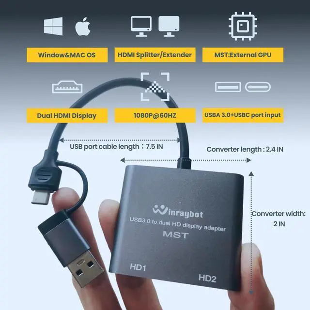 Alt view image 13 of 14 - USB to HDMI Adapter for 2 Monitors-USB3.0 to Dual hdmi for 3 Monitors-USB to HDMI with Two HD Displau Supports Mac & Windows/Dual HDMI Extender -External Video & Graphics Card Adapter