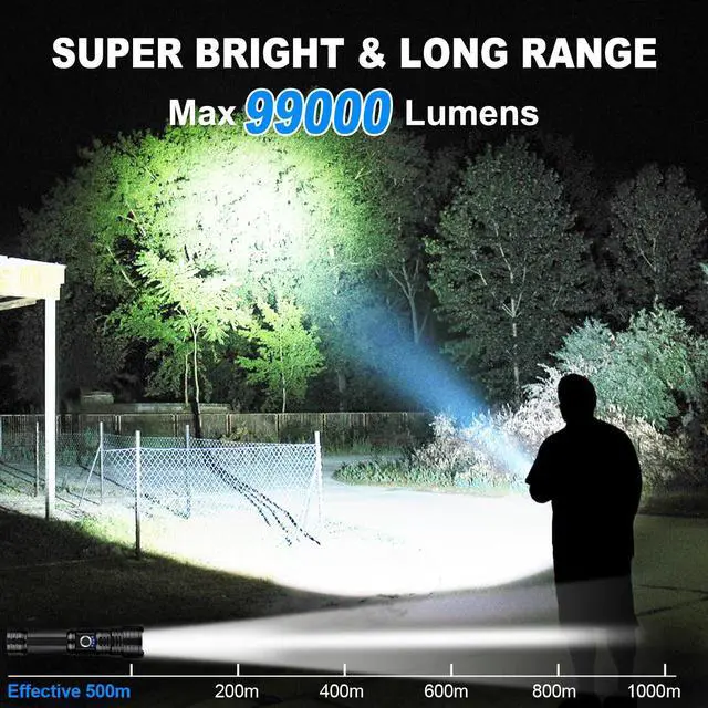 Alt view image 9 of 14 - Rechargeable Flashlights High Lumens, 2Pack 99000 Lumen Super Bright LED Flashlight with 5 Modes & Waterproof, USB Fast Charging Handheld High Powered Flash Light for Home, Camping, Emergecies