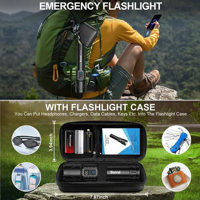 Alt view image 12 of 14 - Rechargeable Tactical Flashlights 2000 High Lumens - 5000mAh Super Bright LED Powerful Flash Light, Waterproof Handheld USB C Flashlight for Home,Car,Camping,Emergencies,5 Modes (2, Black)