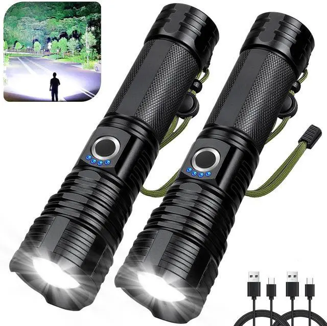 Alt view image 8 of 14 - Rechargeable Flashlights High Lumens, 2Pack 99000 Lumen Super Bright LED Flashlight with 5 Modes & Waterproof, USB Fast Charging Handheld High Powered Flash Light for Home, Camping, Emergecies