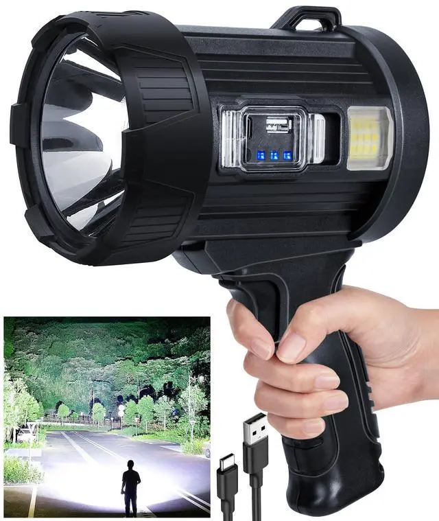 Alt view image 8 of 14 - Rechargeable Spotlight,99,000 LM Super Bright Handheld Spot Light LED Flashlight High Lumens,Powered Spotlight Large Searchlight Outdoor with Solar Panels & COB Light for Boat Camping Hunting