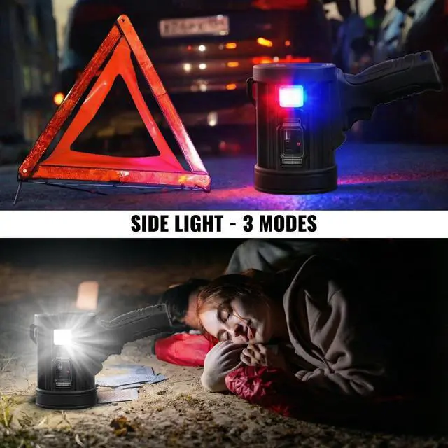 Alt view image 12 of 14 - Rechargeable Spotlight,99,000 LM Super Bright Handheld Spot Light LED Flashlight High Lumens,Powered Spotlight Large Searchlight Outdoor with Solar Panels & COB Light for Boat Camping Hunting