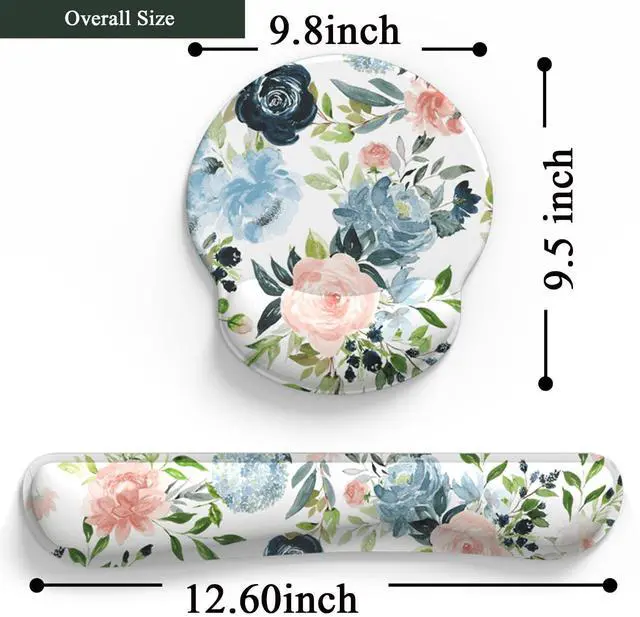 Alt view image 10 of 12 - Green Blue Pink Floral Mouse Pad Wrist Support Keyboard Wrist Rest Set, Ergonomic Mouse Pad with Non-Slip Pu Base for Computer Office Comfortable Mouse Wrist Rest Easy Typing & Pain Relief Mouse Pad.