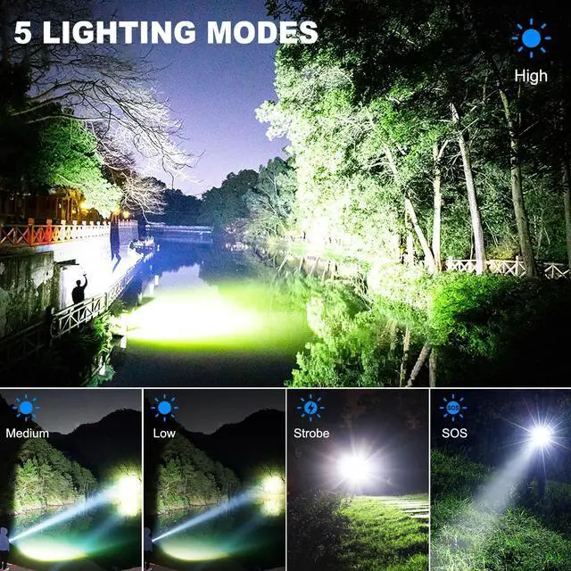 Alt view image 12 of 14 - Rechargeable Flashlights High Lumens, 2Pack 99000 Lumen Super Bright LED Flashlight with 5 Modes & Waterproof, USB Fast Charging Handheld High Powered Flash Light for Home, Camping, Emergecies
