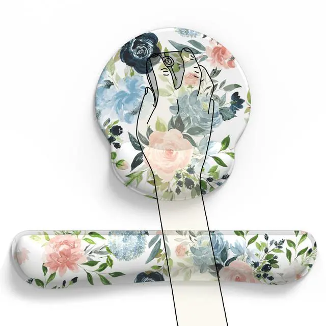 Alt view image 11 of 12 - Green Blue Pink Floral Mouse Pad Wrist Support Keyboard Wrist Rest Set, Ergonomic Mouse Pad with Non-Slip Pu Base for Computer Office Comfortable Mouse Wrist Rest Easy Typing & Pain Relief Mouse Pad.