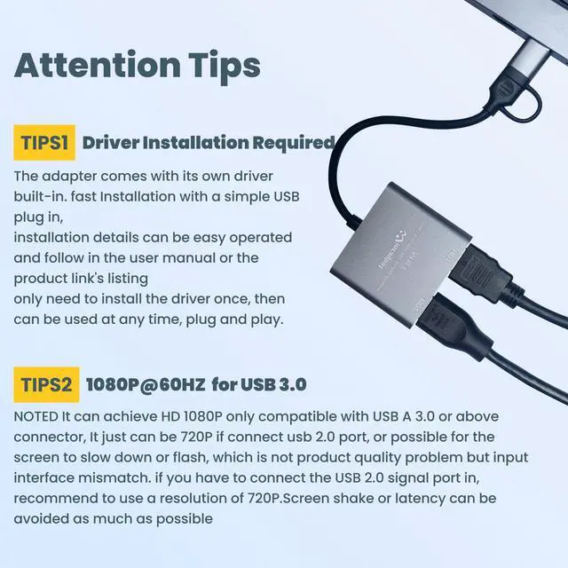 Alt view image 14 of 14 - USB to HDMI Adapter for 2 Monitors-USB3.0 to Dual hdmi for 3 Monitors-USB to HDMI with Two HD Displau Supports Mac & Windows/Dual HDMI Extender -External Video & Graphics Card Adapter