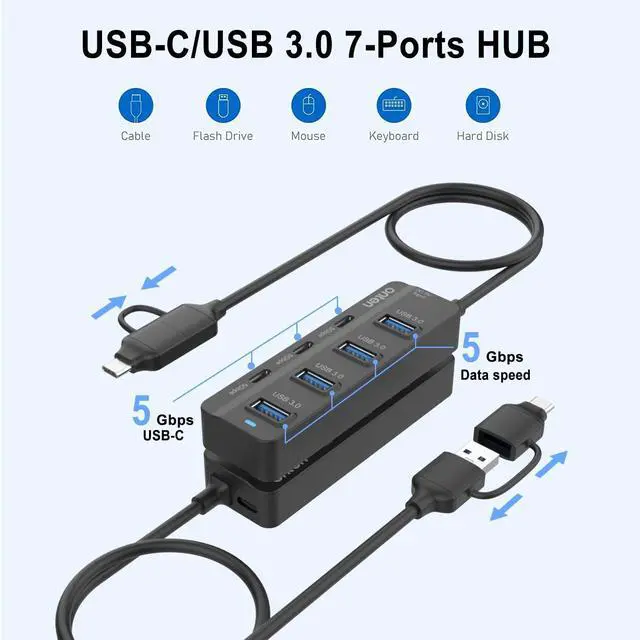 Alt view image 10 of 10 - USB-A$USB-C HUB, 7Ports Hub (USB-C)