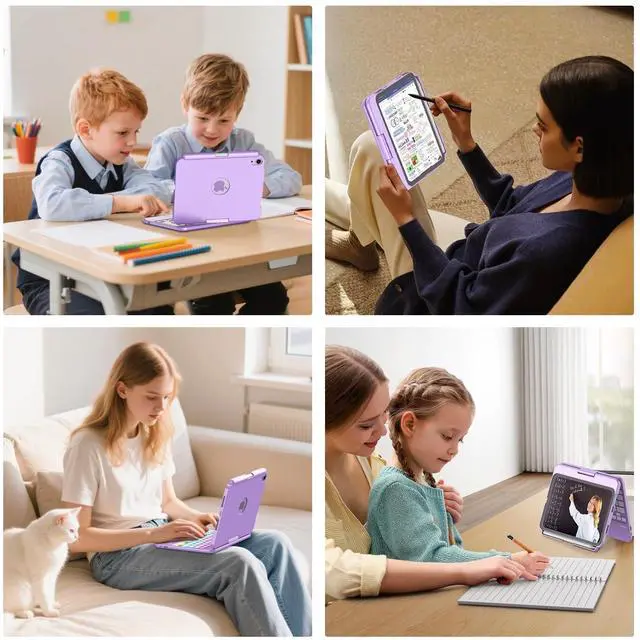 Alt view image 14 of 14 - Touchpad Keyboard Case for iPad mini 7 A17 Pro 2024 & Mini 6th Generation 2021 8.3 inch - 360° Swivel 7 Color Backlit Keyboard for iPad mini 7th 6th Generation with Pencil Holder, Purple