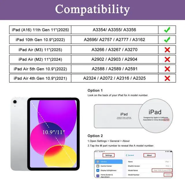 Alt view image 9 of 14 - for iPad (A16) 11th/10th Generation Case with Keyboard(2025/2022)-7 Color Backlight Wireless Detachable Folio Keyboard Cover with Built-in Pencil Holder for iPad 11/10.9 inch, Purple Marble