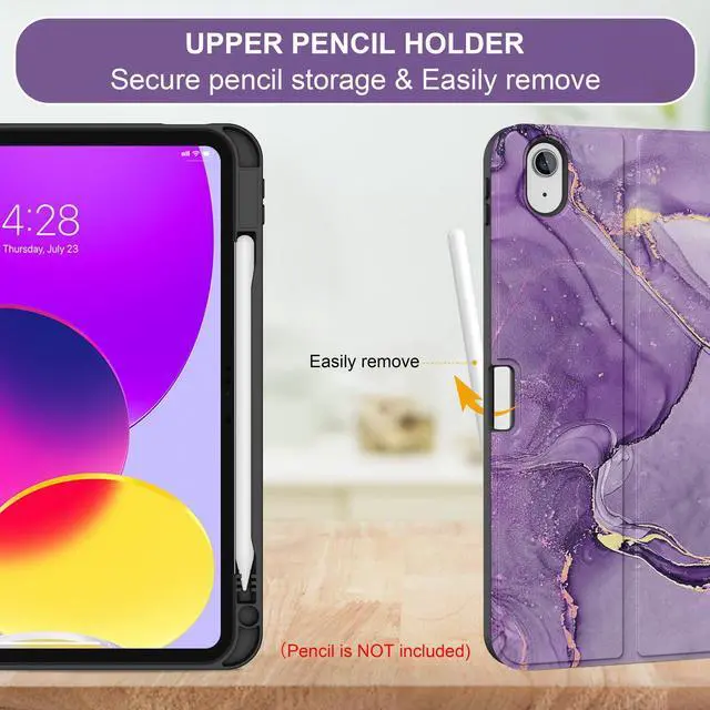 Alt view image 10 of 14 - for iPad (A16) 11th/10th Generation Case with Keyboard(2025/2022)-7 Color Backlight Wireless Detachable Folio Keyboard Cover with Built-in Pencil Holder for iPad 11/10.9 inch, Purple Marble