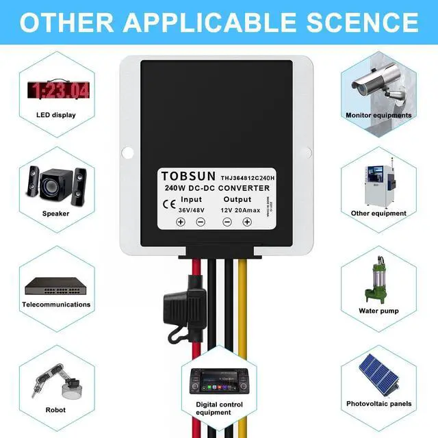 Alt view image 14 of 14 - 48V 36V to 12V Voltage Converter 240W 20A Regulator Step Down to 12V DC- DC Convert Reducer with Fuse Waterproof Power Supply Transformer Module for Golf Cart Scooters