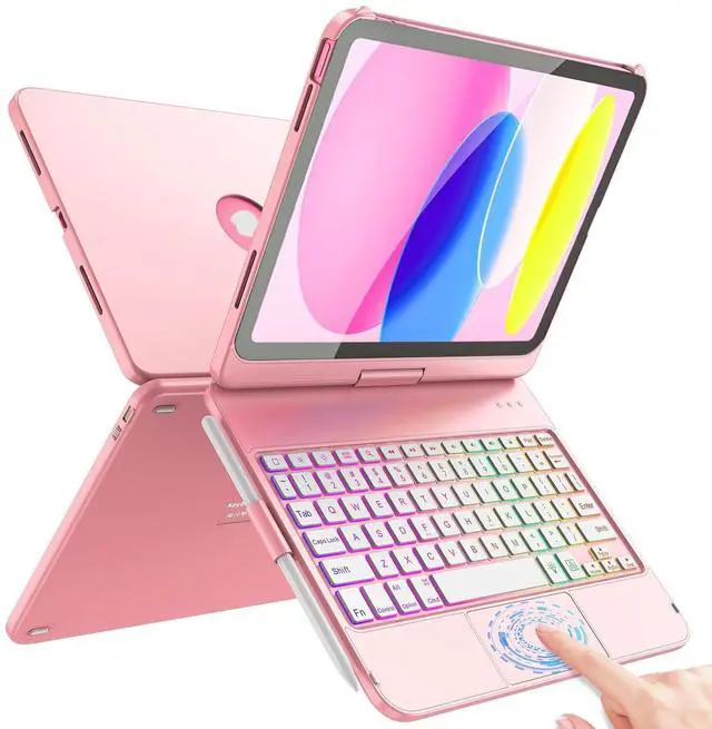 Alt view image 8 of 14 - Touch Keyboard Case for iPad (A16) 11th Generation 11 inch 2025&10th Gen 10.9 inch 2022, 360° Rotate for iPad 10th Generation Case with Keyboard, Backlit Keyboard Case with Pencil Holder, Pink