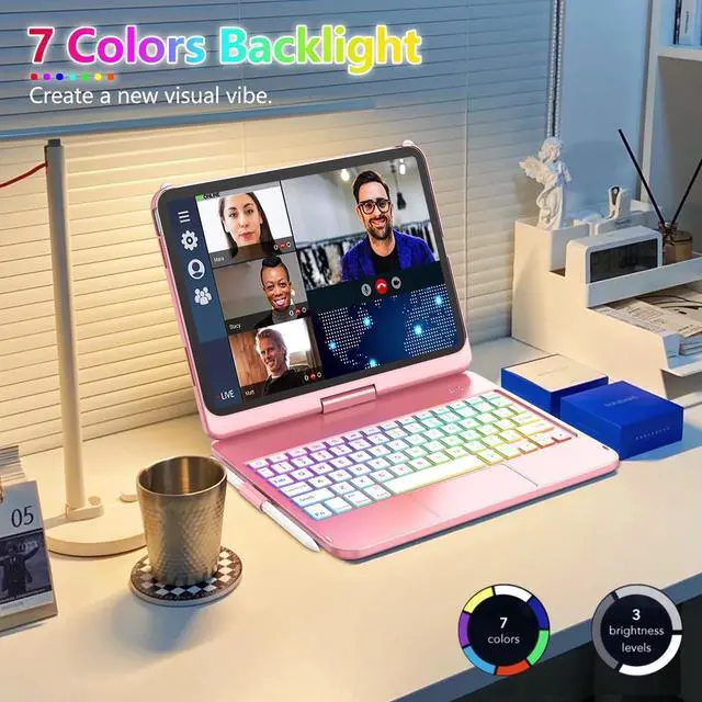 Alt view image 12 of 14 - Touch Keyboard Case for iPad (A16) 11th Generation 11 inch 2025&10th Gen 10.9 inch 2022, 360° Rotate for iPad 10th Generation Case with Keyboard, Backlit Keyboard Case with Pencil Holder, Pink