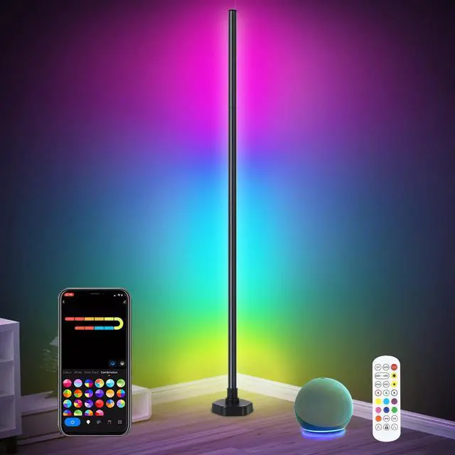 Alt view image 7 of 12 - Corner Floor Lamp, RGB LED Corner Lamp with Music Sync, Smart App and Remote Control Color Changing Ambience Light, 16 Million DIY Colors Timer Setting for Bedroom, Living Room